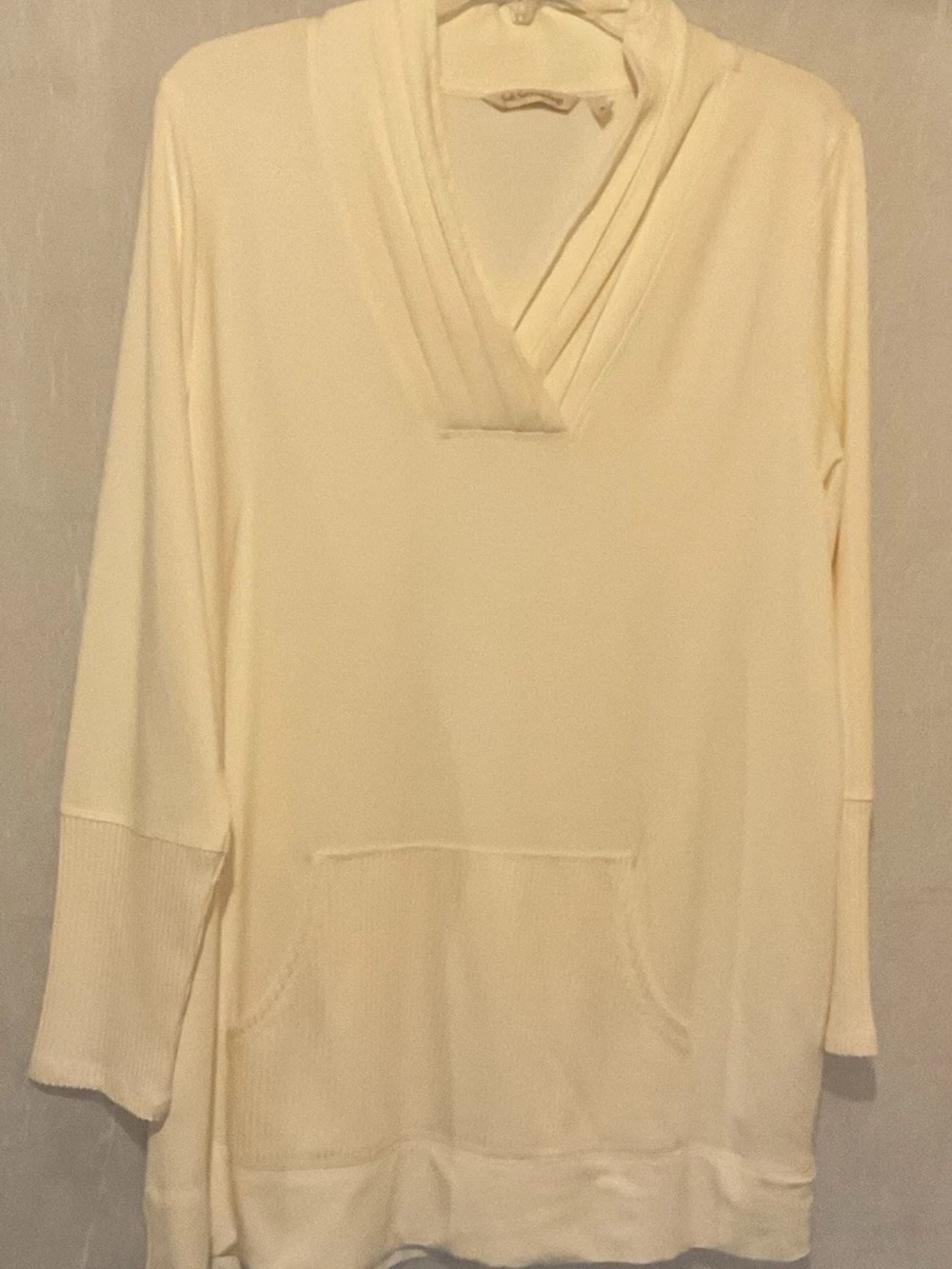 Soft Surroundings Cream V-Neck Pullover Hoodie